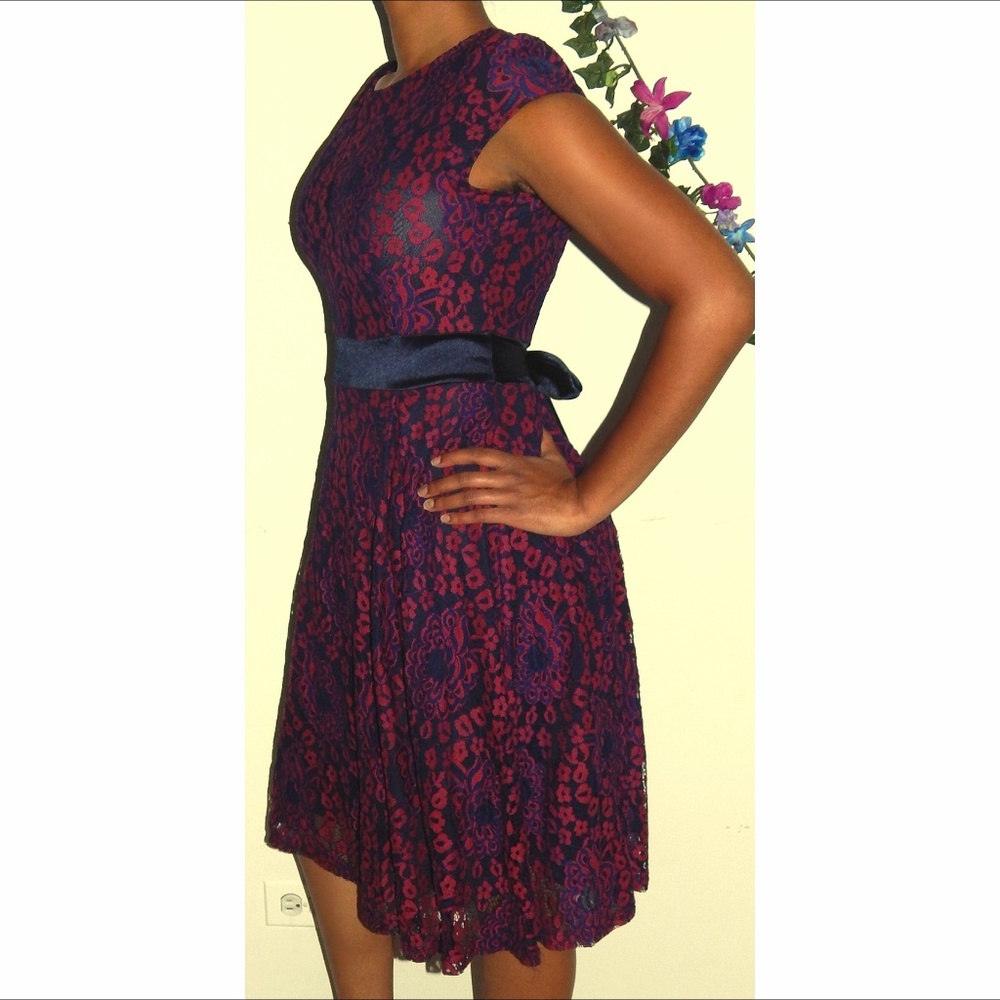 Red and Navy Floral Lace Dress